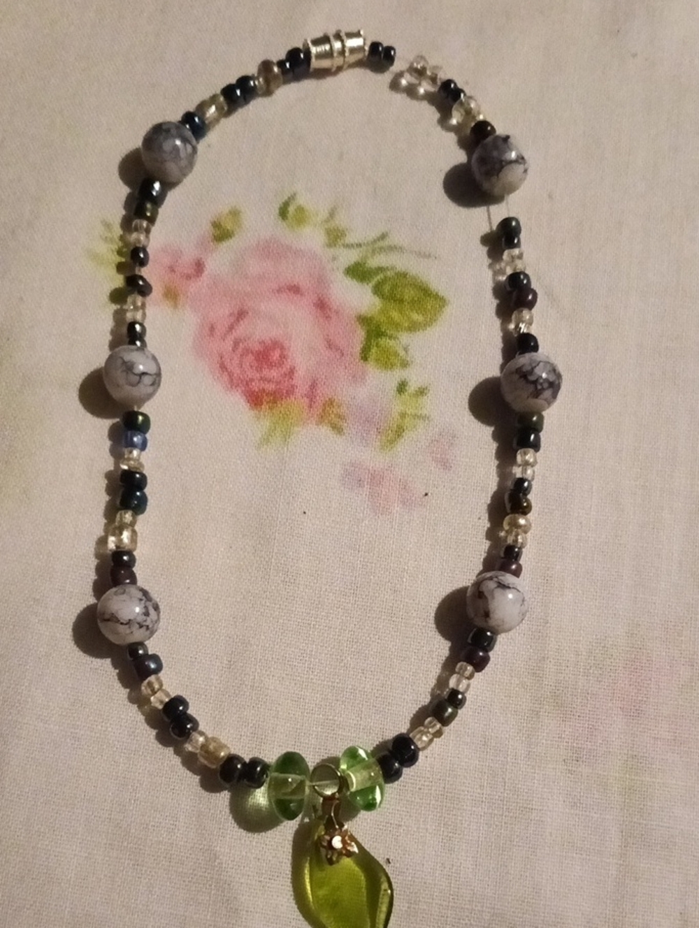 Handmade Green Glass Pendant Beaded Anklet 11" - Women's Jewelry